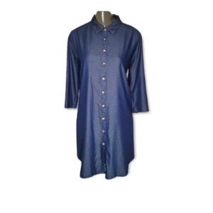 Mlle Gabrielle Women's Blue Collared Button Down Knee Length Dress Size XL
